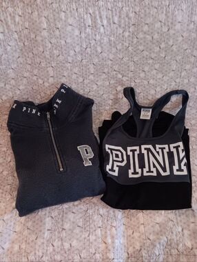 PINK Victoria's Secret Black Logo Pullover & Sporty Tank Top Set